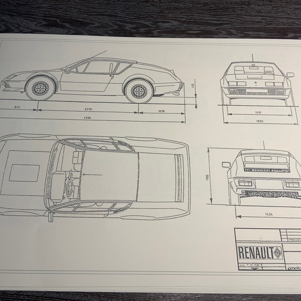 Renault Alpine A 310 1971 Konstruktionszeichnung ART work Blaupause