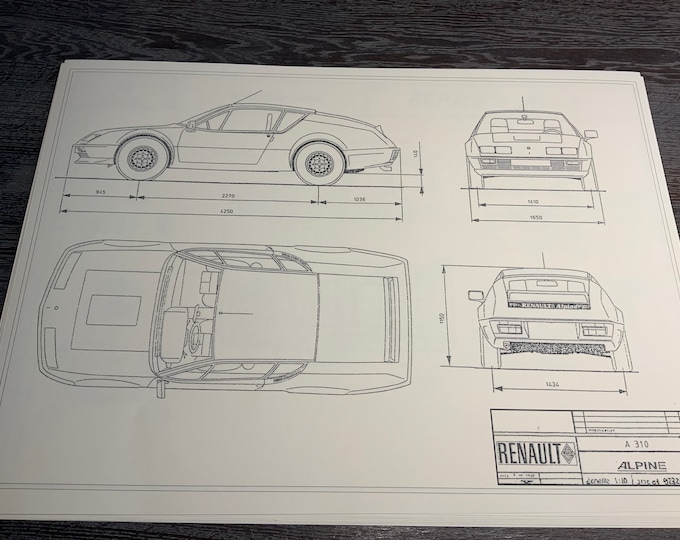 Renault Alpine A 310 1971 construction drawing ART work blueprint