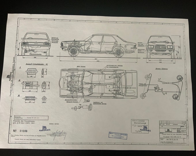 Vauxhall VX 4/90 2.3l 1972 construction drawing ART work blueprint