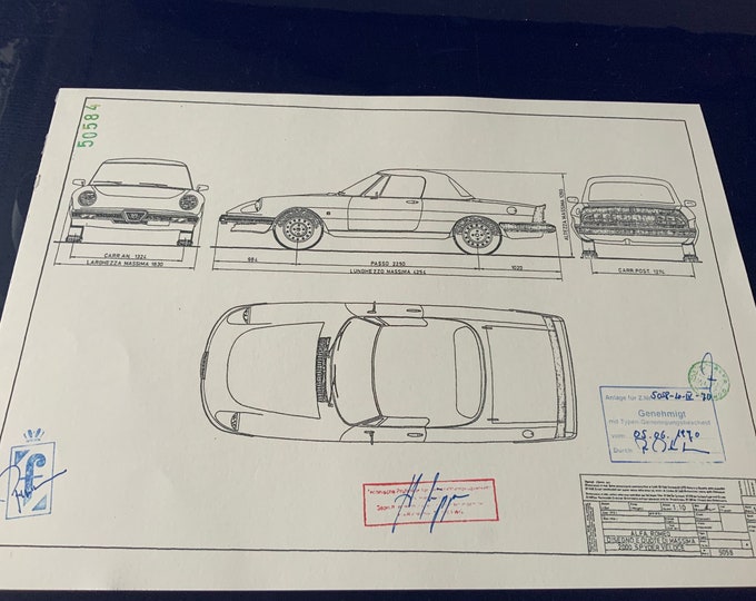 Alfa Romeo Spyder 2000 Veloce 1970 construction drawing ART work