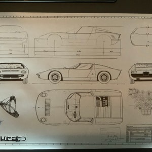 Desenho de construção do Lamborghini Miura 1966 ARTwork
