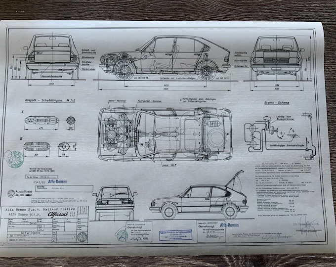Alfa Romeo Alfasud S1.3 & S1.5 901F 1971 / 1981 construction drawing ART work