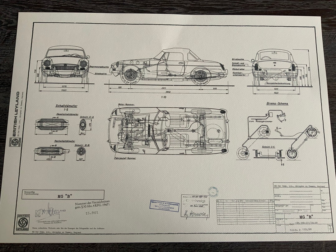MG B 1968 Construction Drawing Blueprint - Etsy