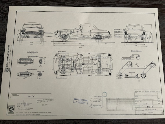 MG B 1968 Construction Drawing Blueprint - Etsy