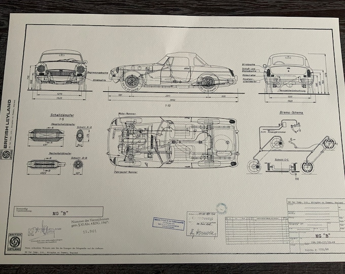 MG B 1968 construction drawing blueprint