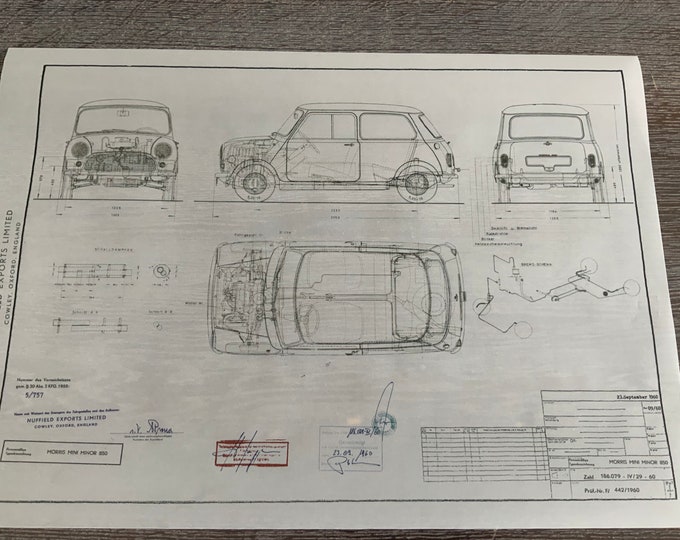 Mini Morris Minor 850 1960 design drawing ARTwork