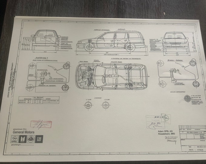 Opel Astra F Caravan C 1.8 NZ 1991 construction drawing ART work blueprint