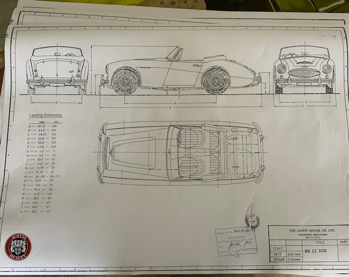 Austin Healey MK II 3000 1961 construction drawing ART work blueprint