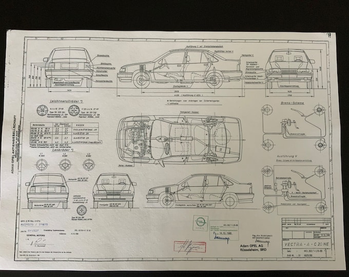 Vectra A C20 NE Sport with spoilers from 1988 design drawing ART work Opel