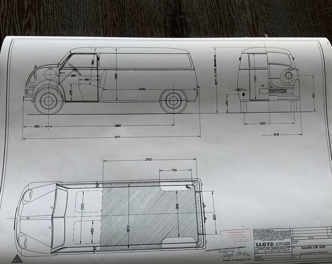 Lloyd LTK 600 Long Wheelbase Construction Drawing ART work Blueprint