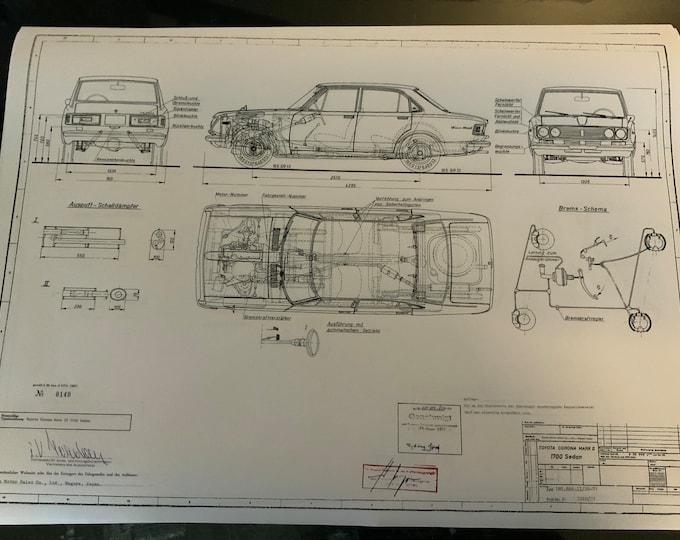 Toyota Corona Mark II 1700 Sedan 1971 construction drawing ART work blueprint