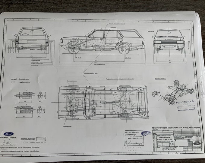 Ford Granada station wagon 1700 70hp 1975 construction drawing ART work blueprint