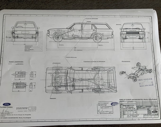 Ford Granada Kombi 1700 70PS 1975 construction drawing ART work blueprint