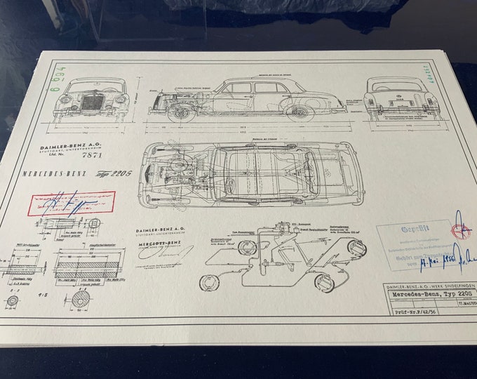 Mercedes W180 ponton 220 S 1956 design drawing ART work