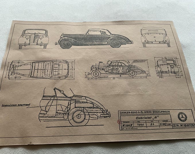 Mercedes W136 Cabriolet A 1936 design drawing ART work