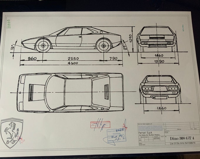 Ferrari 308 GT 4 Dino construction drawing ART work blueprint