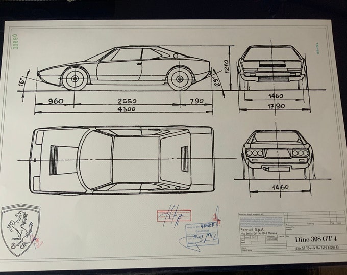 Ferrari 308 GT 4 Dino construction drawing ART work Blueprint