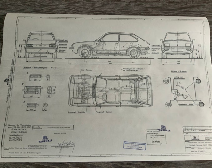 Vauxhall Chevette 50 HP hatchback 1975 design drawing ART work Opel