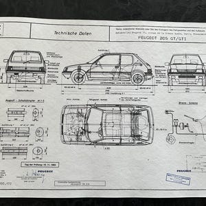 Peugeot 205 GT / GTI 1983. Design drawing ART work