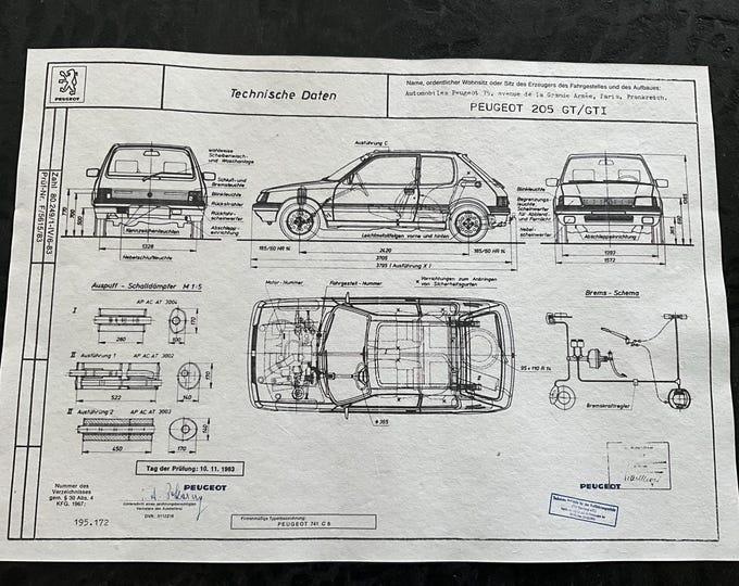 Peugeot 205 GT / GTI 1983. Design drawing ART work