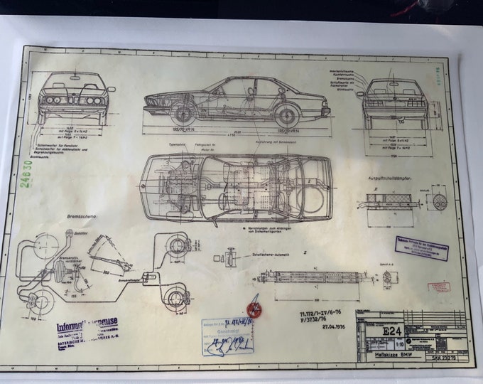 BMW E24 Shark CS 630 Coupe construction drawing ART work blueprint