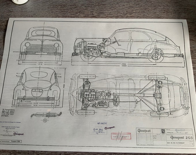 Peugeot 203 Limousine 1949 construction drawing ART work blueprint