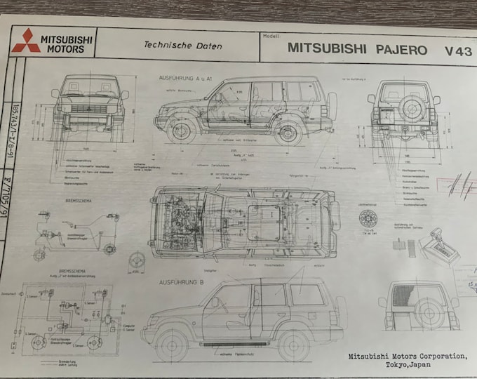 Mitsubishi Pajero V43 1991 construction drawing ART work blueprint