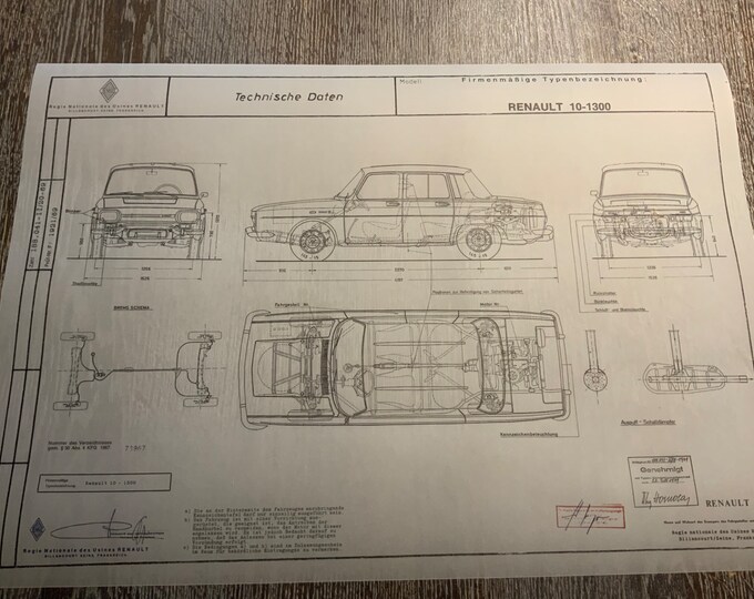 Renault 10 1300 1969 construction drawing ART work blueprint