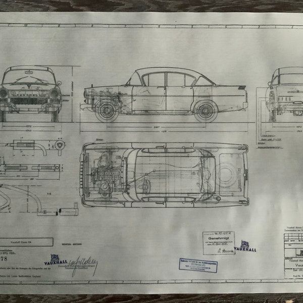 Vauxhall Cresta PA 1958 Konstruktionszeichnung ART work Blaupause