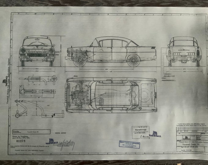 Vauxhall Cresta PA 1958 construction drawing ART work blueprint