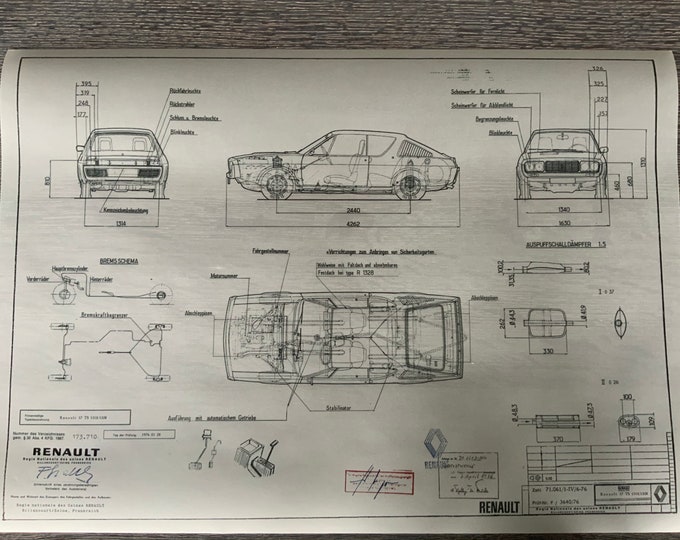 Renault 17 TS 1318 1328 1976Construction drawing ART work blueprint