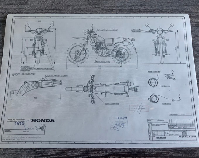 Honda XL 500 S 1979 construction drawing ART work blueprint