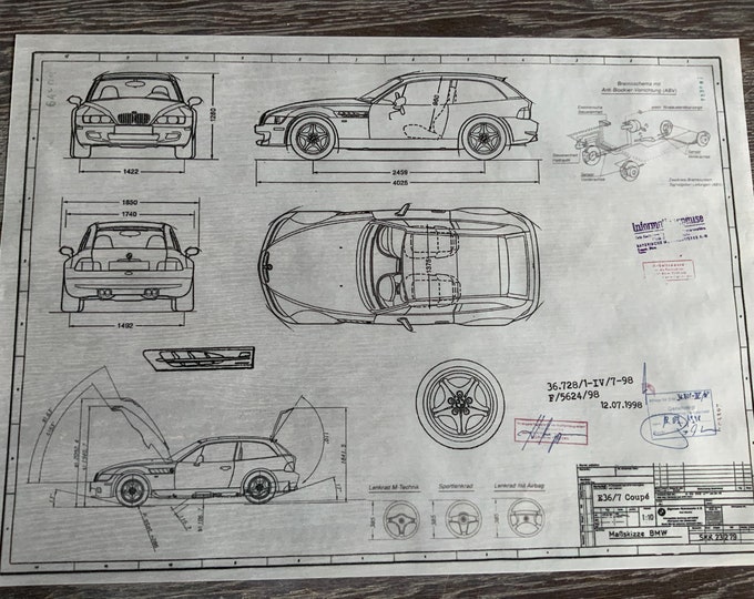 BMW E36 Z3 Coupé M ARTwork construction drawing Blueprint