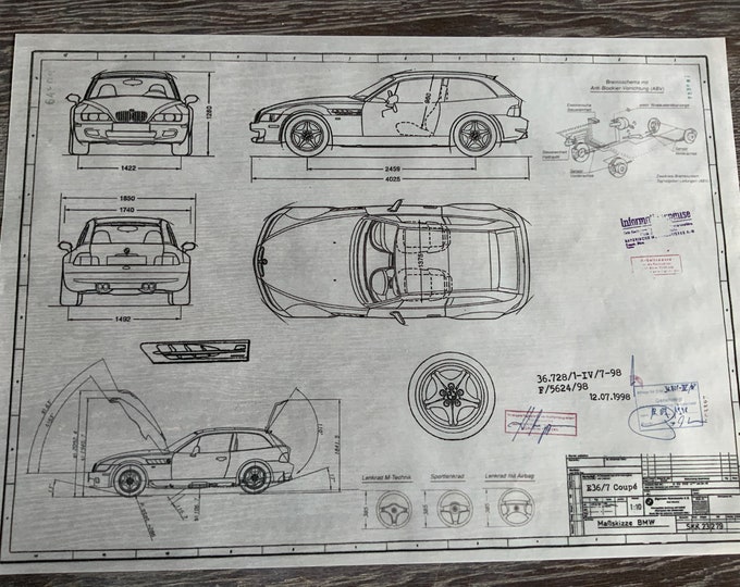 BMW E36 Z3 Coupé M ARTwork construction drawing blueprint