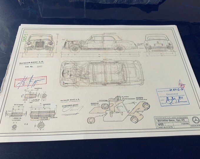 Mercedes W105 Type 219 1956 construction drawing ART work