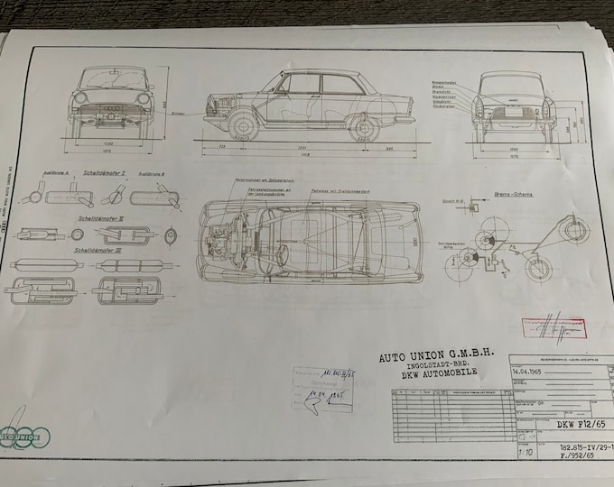 DKW F12 Auto Union 1965 construction drawing ART work blueprint