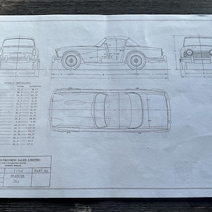 Disegno di progettazione della Triumph TR 4 del 1960, opera d'arte