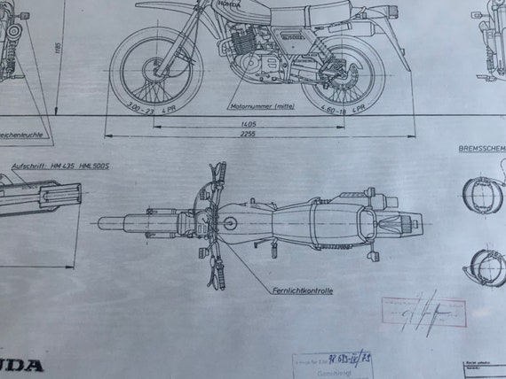 Honda XL 500 S 1979 Construction Drawing ART Work Blueprint
