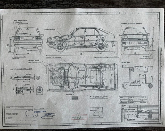 Honda Quintet SU 1980 construction drawing ART work Blueprint