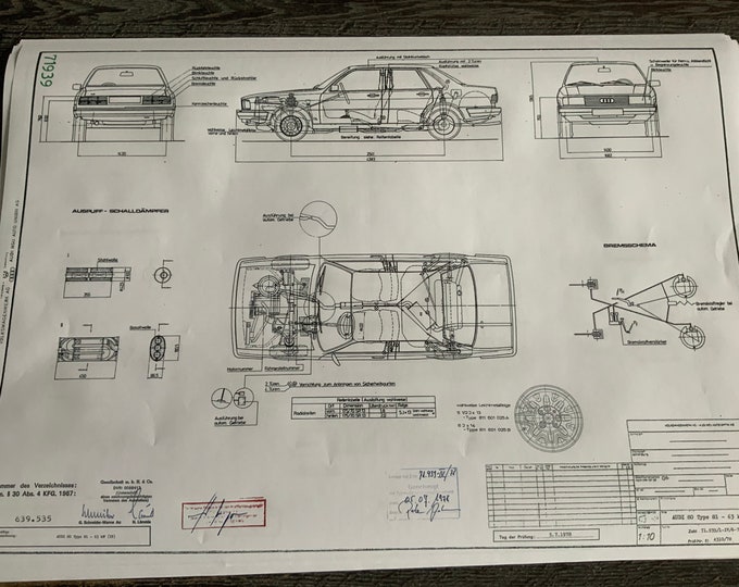 Audi 80 Type 81 63KW engine type YP 1978 design drawing ART work blueprint