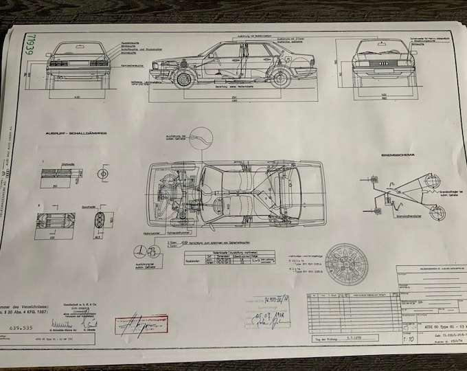 Audi 80 Type 81 63KW engine type YP 1978 design drawing ART work blueprint