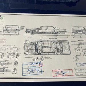 Mercedes W116 S Class 1972 design drawing ART work