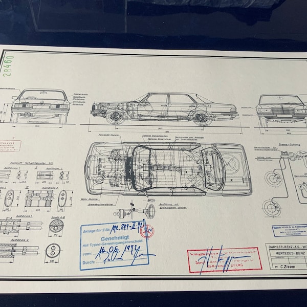 Mercedes W116 S Klasse 1972 Konstruktionszeichnung ART work