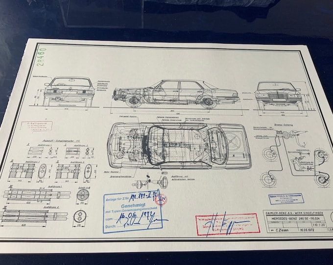 Mercedes W116 S Class 1972 design drawing ART work