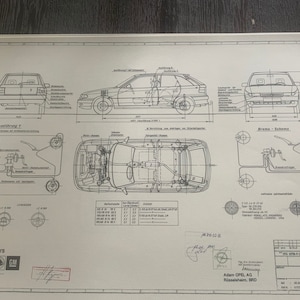 Opel Astra F CC-C Steilheck 1,6 6 1,4 NZ  1991 Konstruktionszeichnung ART work Blaupause