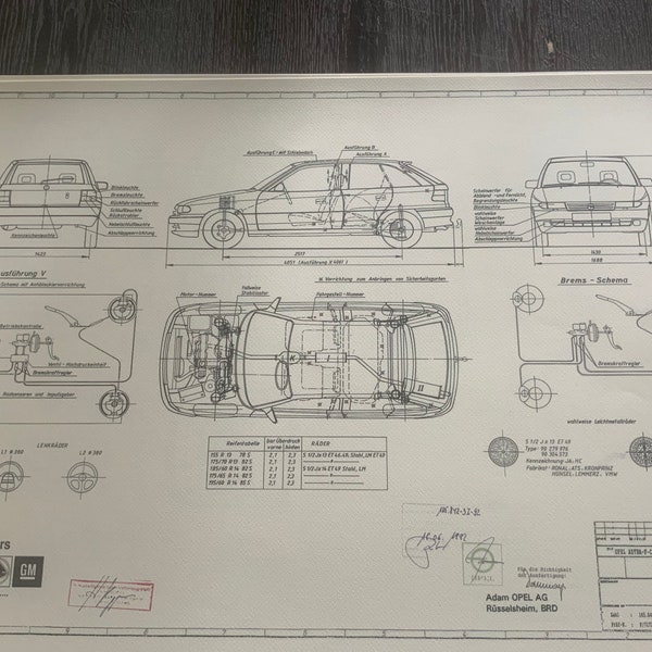 Opel Astra F CC-C Steilheck 1,6 6 1,4 NZ  1991 Konstruktionszeichnung ART work Blaupause