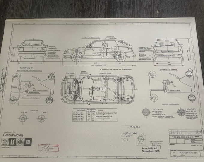 Opel Astra F CC-C Hatchback 1.6 6 1.4 NZ 1991 Construction drawing ART work Blueprint