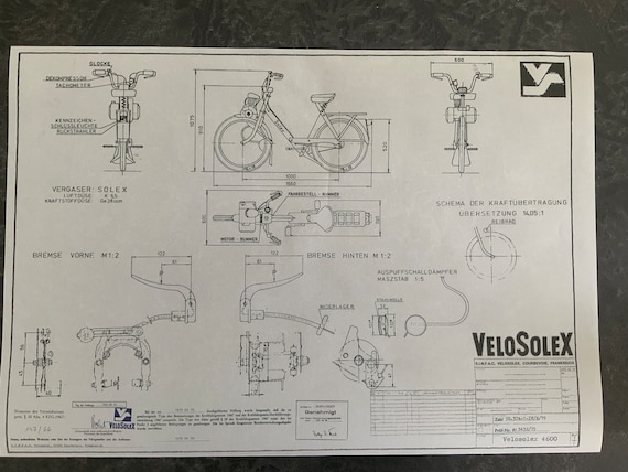 Velo Solex 4600 1975 Construction Drawing Artwork - Etsy