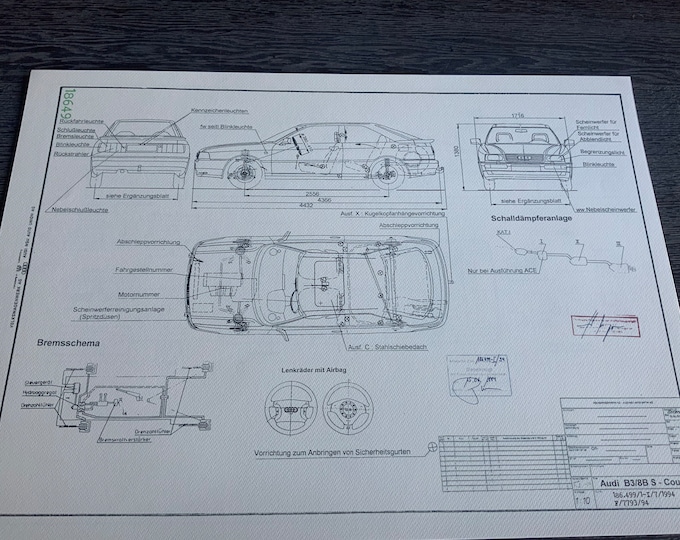 Audi B3 / 8B S Coupe 1994 construction drawing ART work blueprint