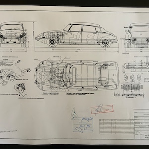 Citroen DS 21 Pallas 1966 construction drawing ART work blueprint image 1